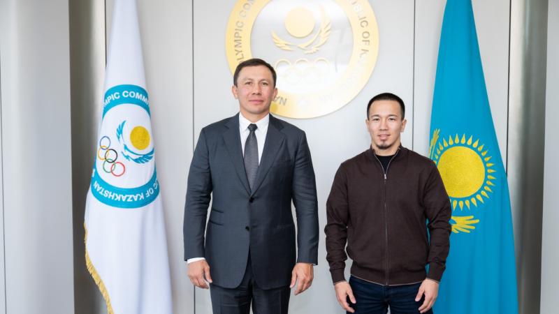 Геннадий Головкин грек-рим күресінен әлем чемпионы Айдос Сұлтанғалимен кездесті